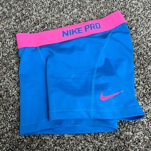 Nike Pro hot pink and blue spandex shorts